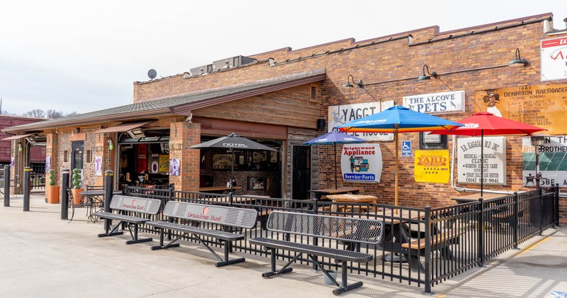 Exterior, patio, parasols, seating area