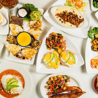 Assortment of dishes, flat lay