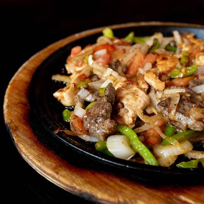 Chicken and steak fajitas.