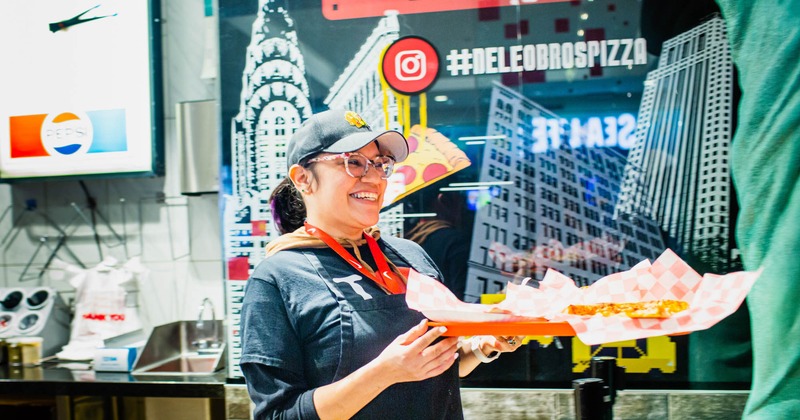 An employee serving food