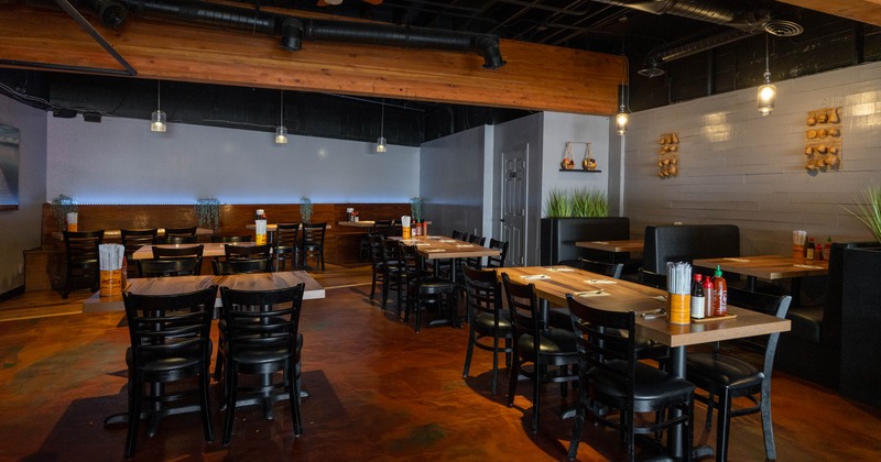Interior dining area with tables and chairs