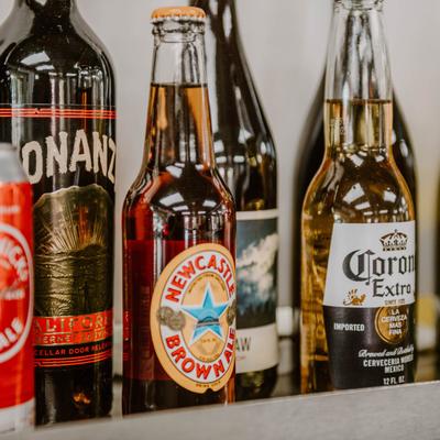 Bottles of various alcoholic drinks.