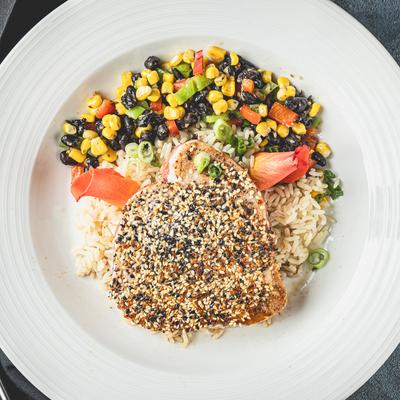 Seared sesame crusted tuna, with salsa.