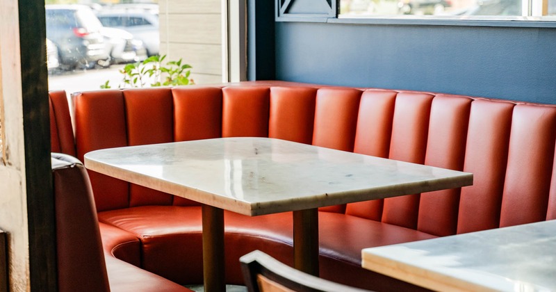 Interior, dining table and booths