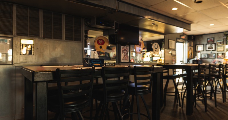 A bar, chairs in the line