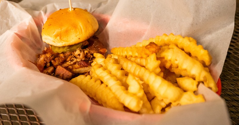 Pulled pork slider and fries