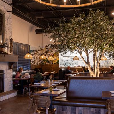 Restaurant interior, seating space.