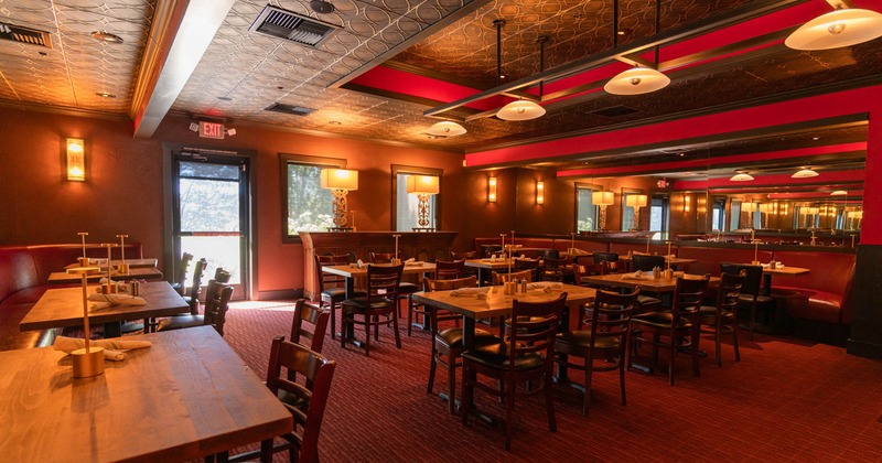 Interior, seating area with tables and chairs