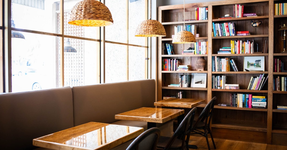 Seating area with a bookcase