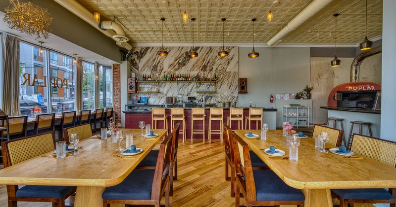 Interior, set tables ready for guests
