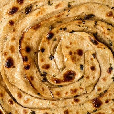 Herb Lacha Paratha, closeup