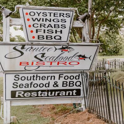 Restaurant signage outside.