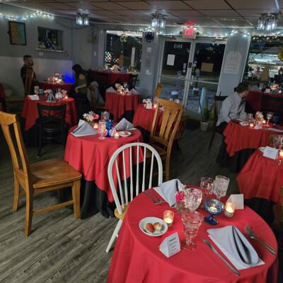 Valentine's Day dining room setup.