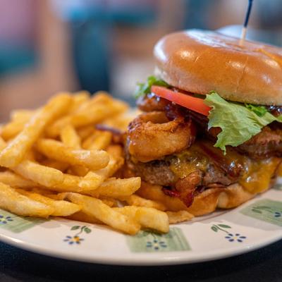 Brogue burger and french fries.