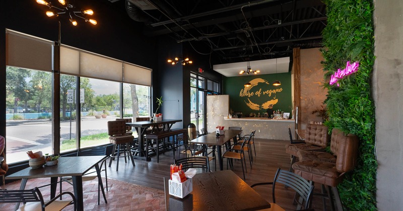 Interior, spacious seating area with large windows