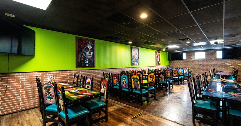 Dining space, tables and chairs