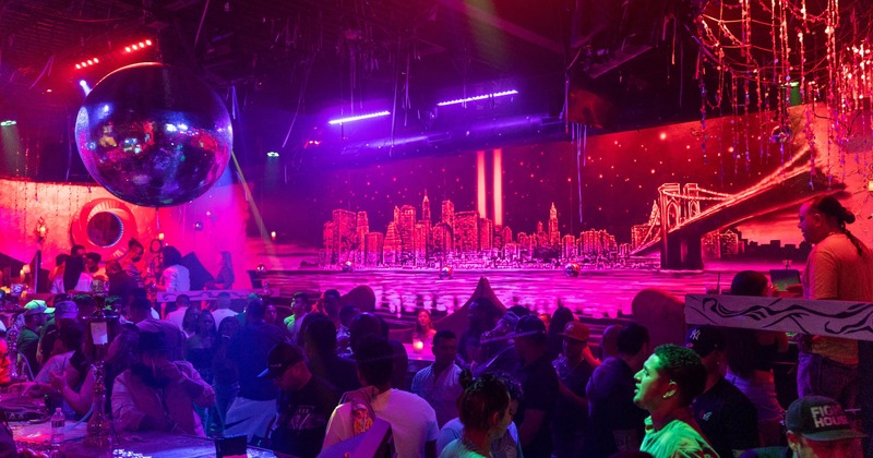 Well lit interior, party atmosphere