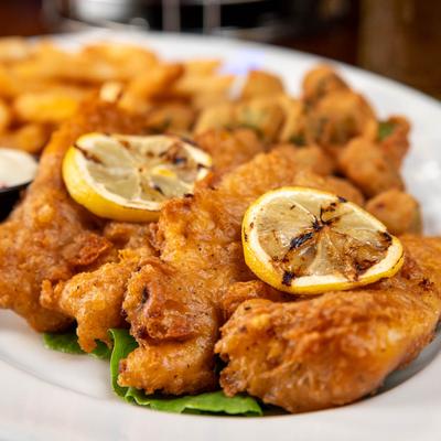 Fish and chips, close up.