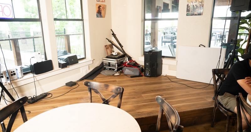 Interior, music corner, small stage