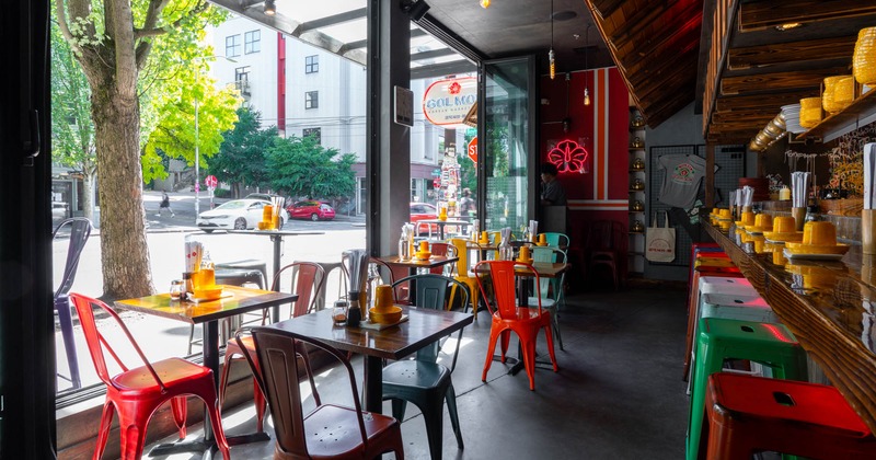 Interior, chairs and tables