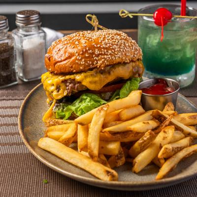 Cheeseburger and fries.