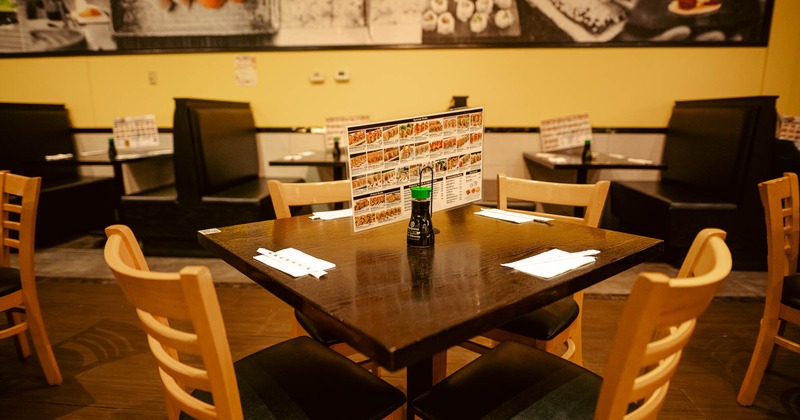 Interior, table and chairs with tableware