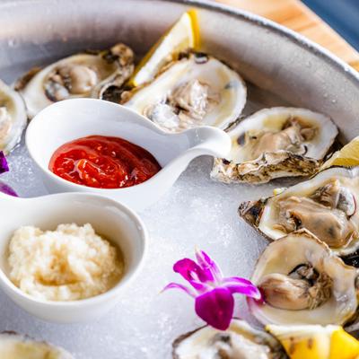 A close shot of served oysters.