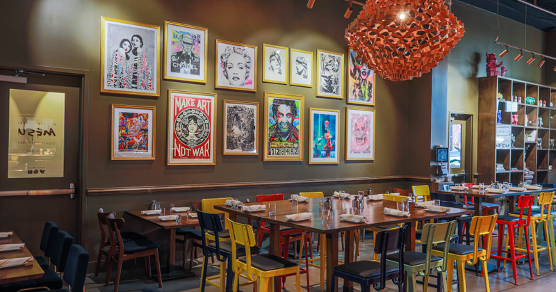 Interior, tables set and ready for guests