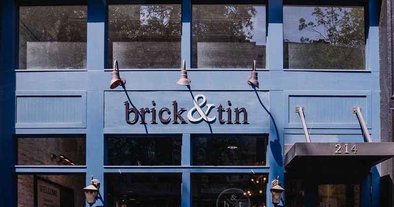 A dining table line and bar area