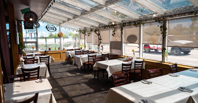 Interior, dining area with window and glass roof
