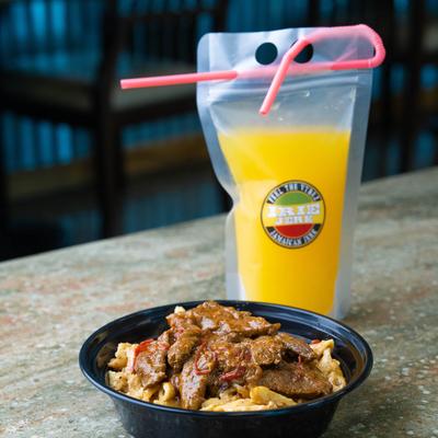 Jamaican pepper steak and juice.