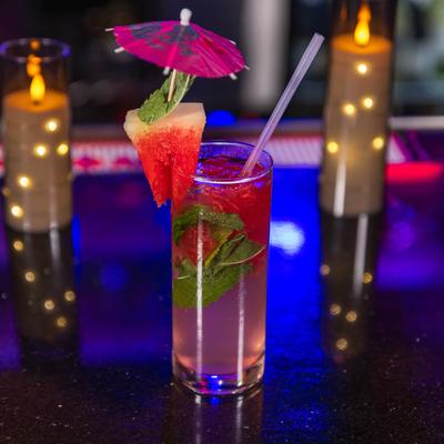 Watermelon mojito on a bar counter.