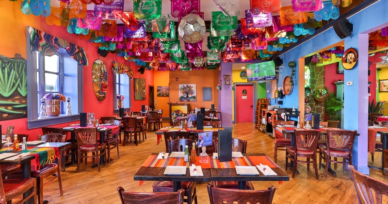 Dining tables and seats, fiesta decor