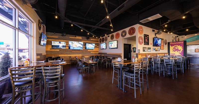 Interior, seating area, tables and chairs