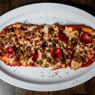 Sausage and pepperoni flatbread.