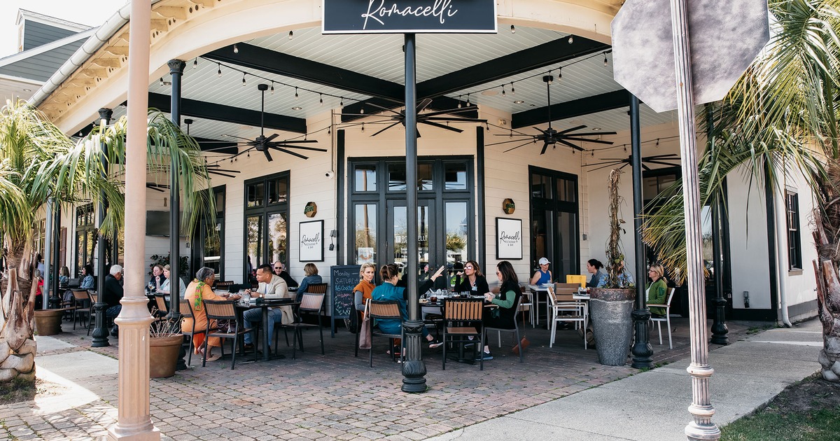 Exterior, patio with guests sitting at tables