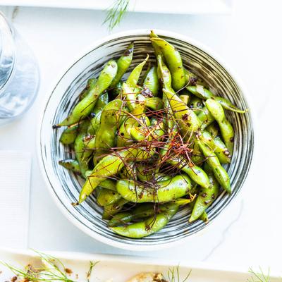 Garlic Edamame bowl, top view