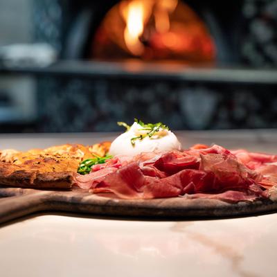 Prosciutto board, with cheese and flatbread