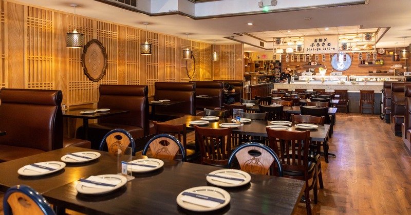Interior, tables and chairs lined up