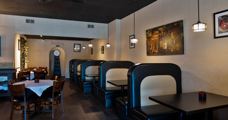 Interior, tables, seats, diner booths