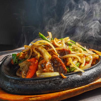 Sizzling Mongolian delight served hot.