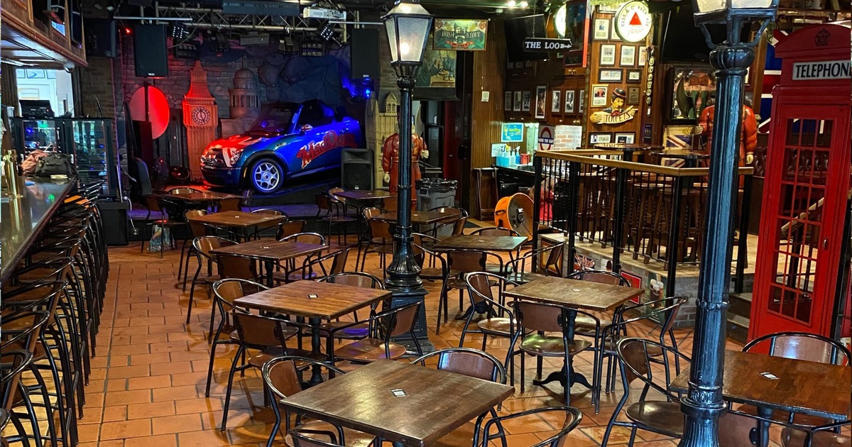 The interior of Mad Dogs British Pub, an authentic British-themed pub
