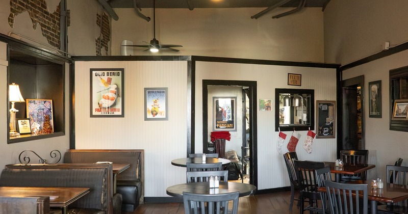 Interior with booths, tables and chairs