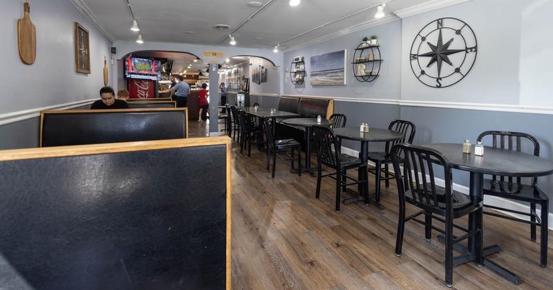 Interior, tables and chairs lined up