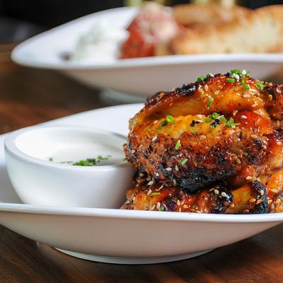 Oven roasted BBQ chicken wings, with dip