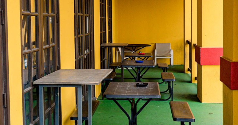 Picnic tables in patio area