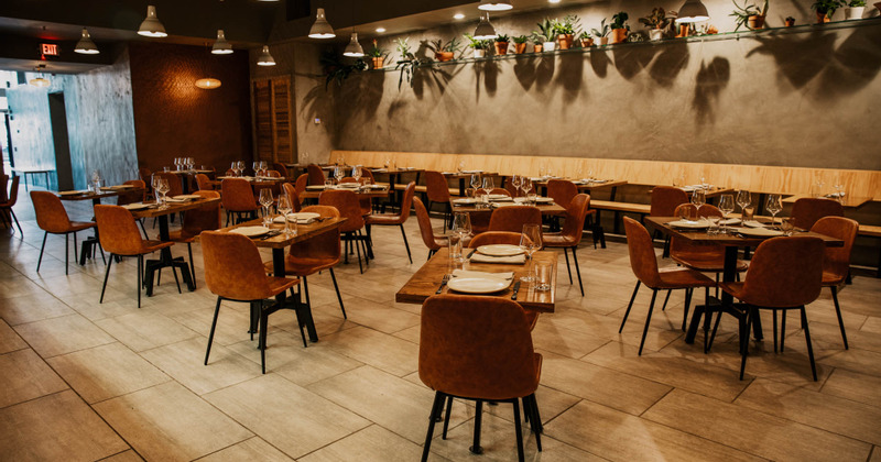 Interior, tables for two and four