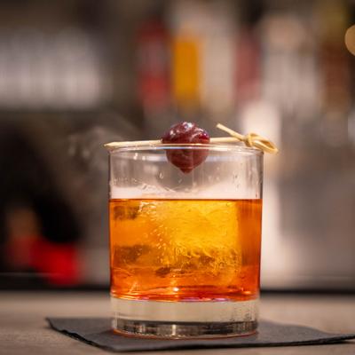 Old fashioned cocktail, served, front view