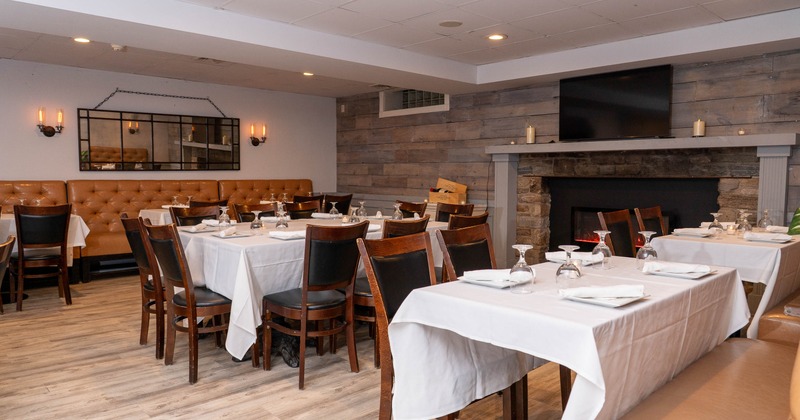 Interior, seating area with tables and chairs