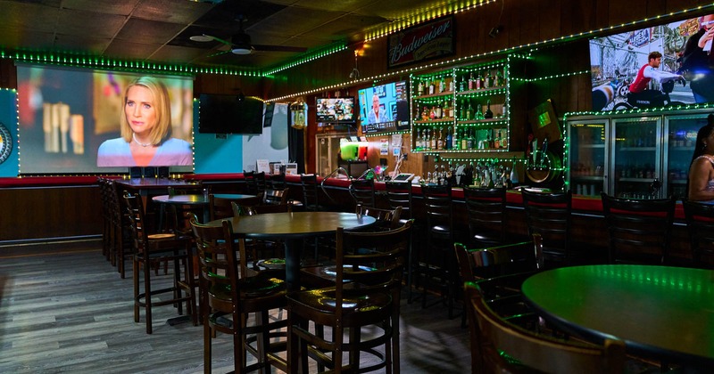 Interior, bar stools and tall tables